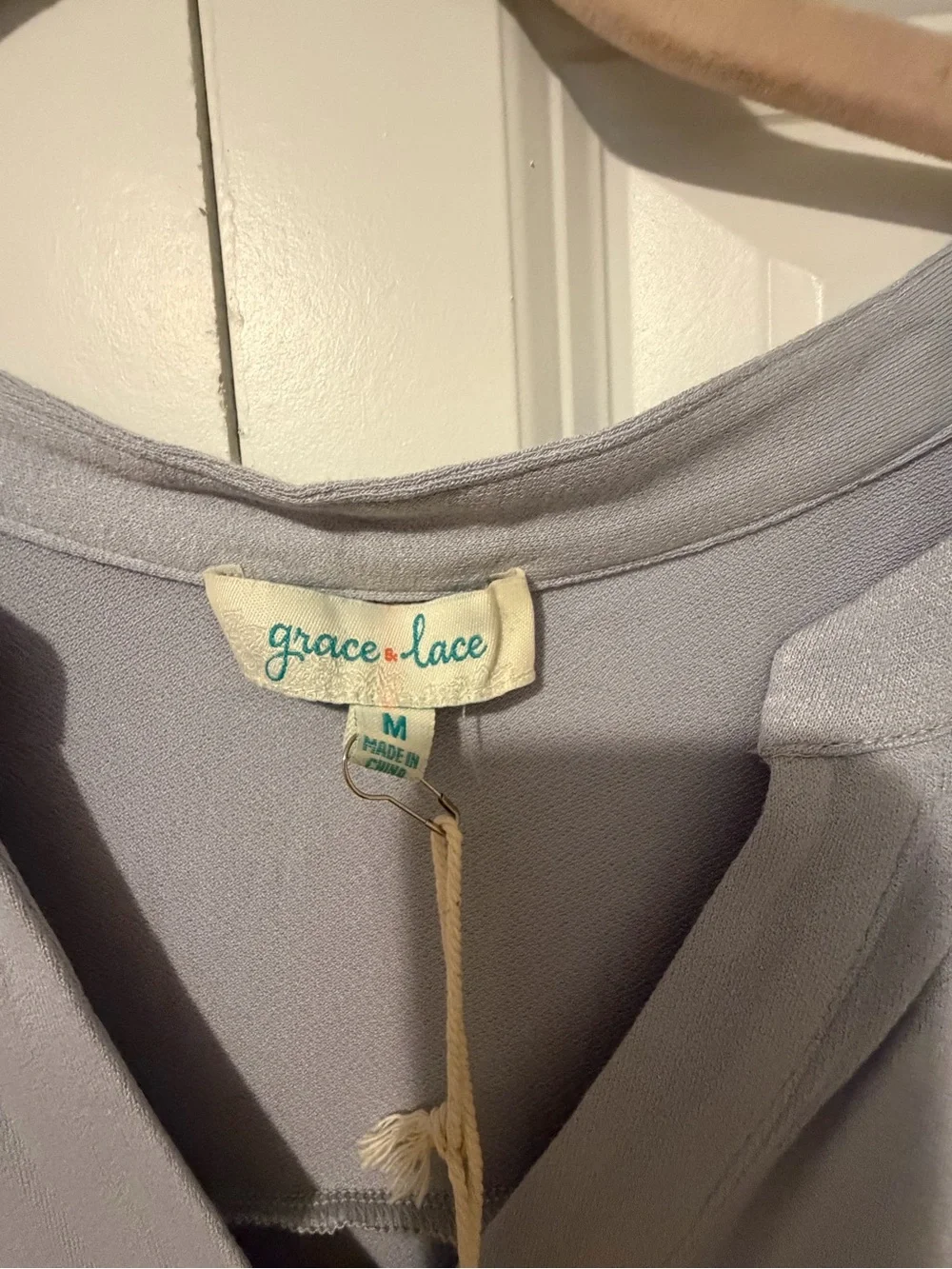 NWT Grace & Lace Light Gray Button-Front Peplum Blouse - Picture 3 of 3
